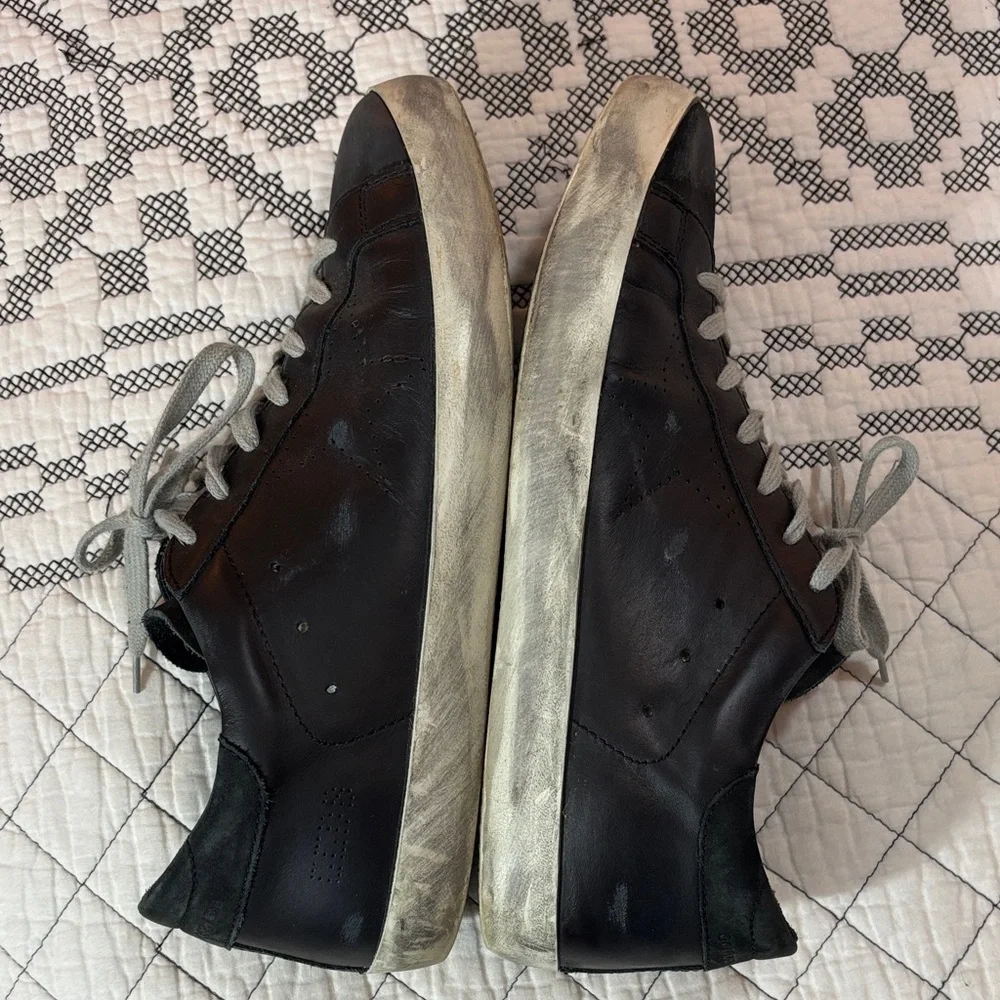 Golden Goose Black Leather Sneakers with White Laces